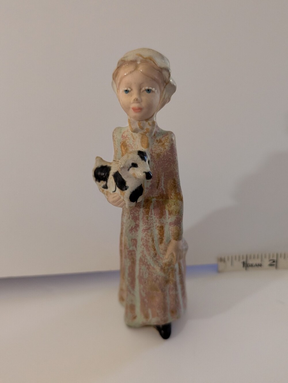 Ingles Valencia hand painted  Figurine - Girl Holding Puppy in Pastel Pink